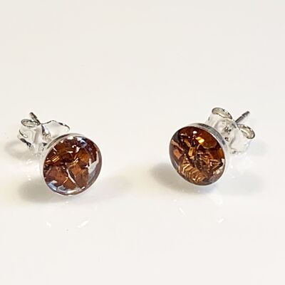 Small Silver Stud Earrings with Bronze