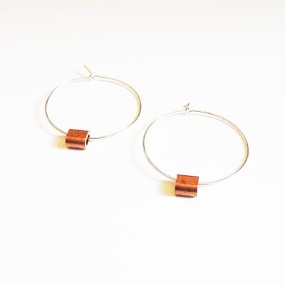 Sterling Silver Hoop Earrings with Copper Tube