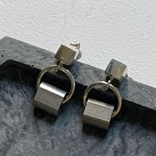 Silver Cube and Alu Earrings
