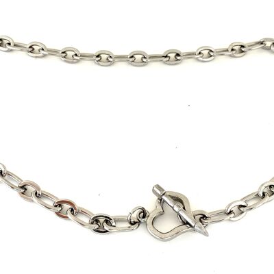 Stainless steel necklace with cross and heart clasp