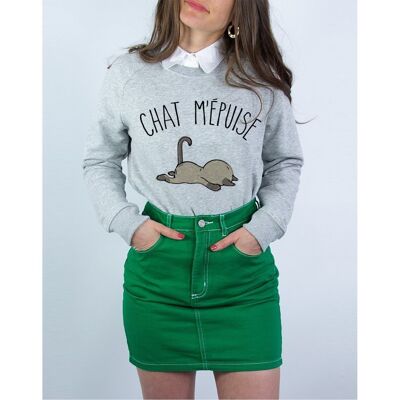 EXHAUSTED CAT - Gray heather sweatshirt