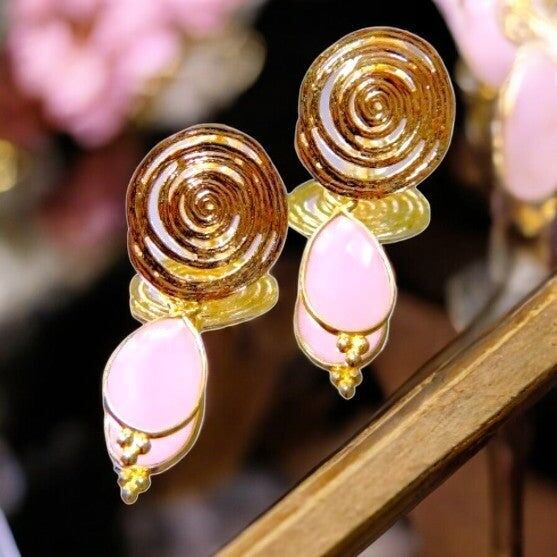Orecchini "ISABELLA", oro fino, calcedonio rosa