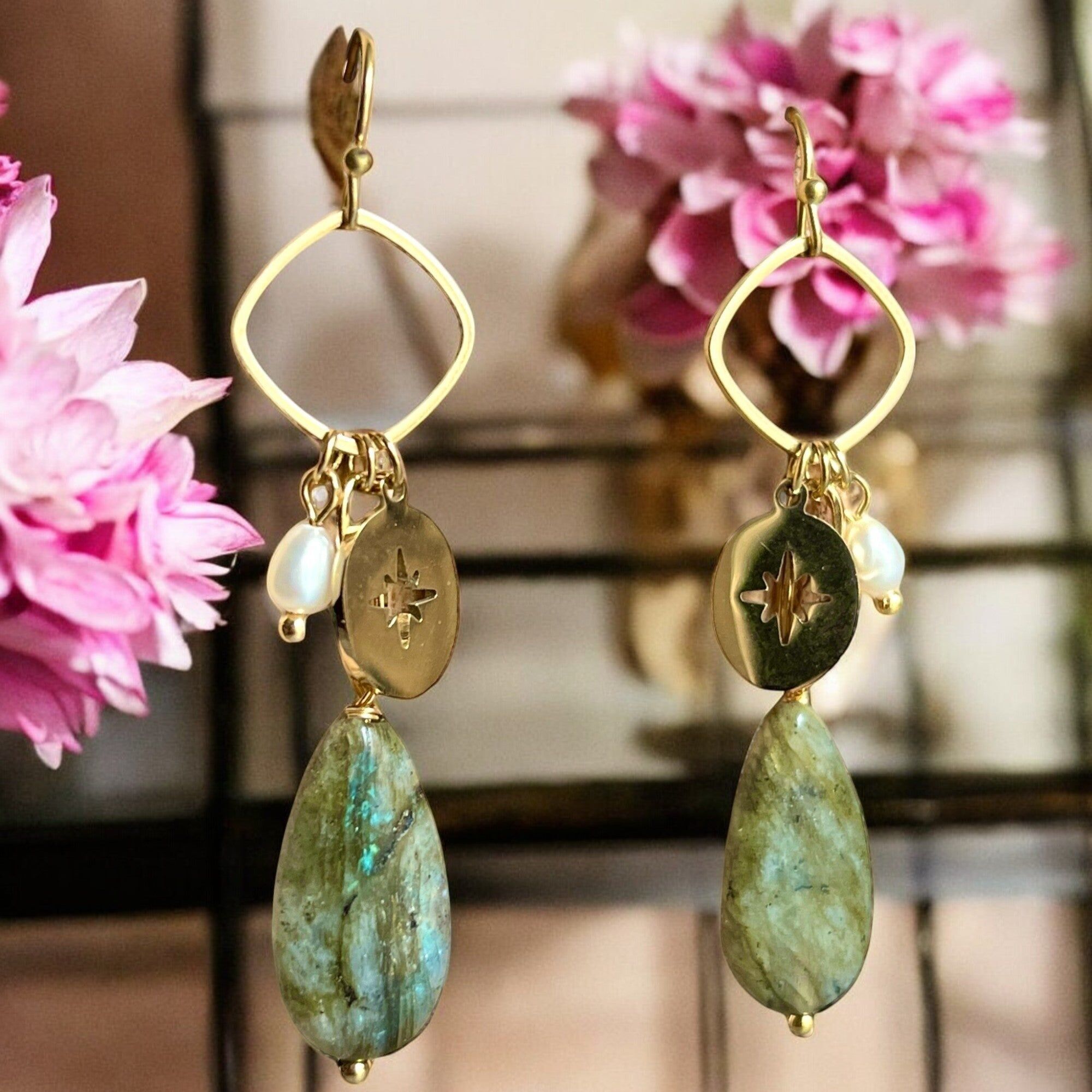 Orecchini "MARIE" in acciaio e Labradorite