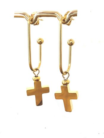 Boucles d'oreilles avec croix en acier inoxydable or 1