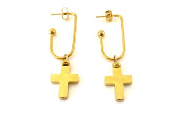 Boucles d'oreilles avec croix en acier inoxydable or 3