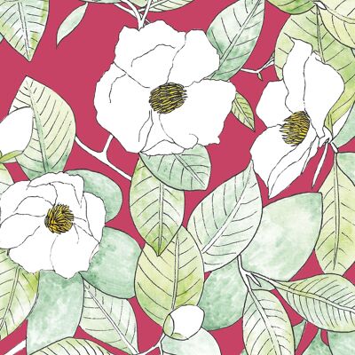 A5 Camellia poster with burgundy background