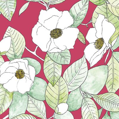 A5 Camellia poster with burgundy background