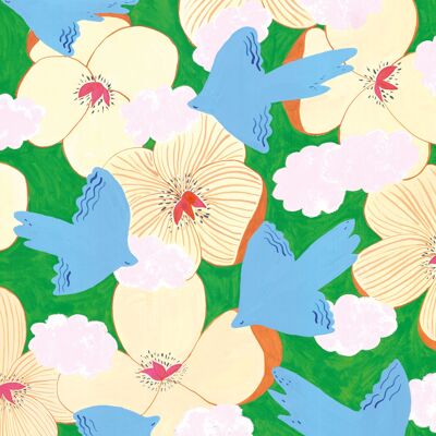 Poster A5 Uccelli e fiori