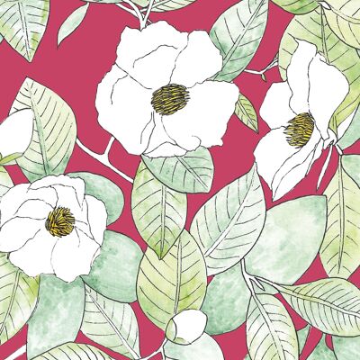 A4 Camellia poster with burgundy background
