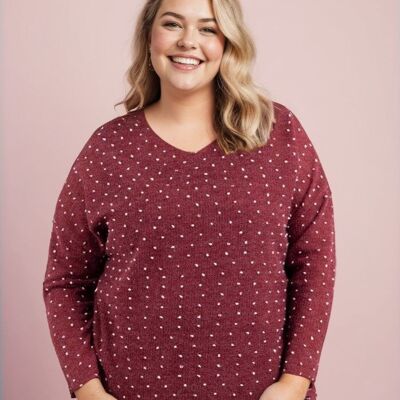 Suéter rojo de talla grande con lunares en relieve (T82830&RED)
