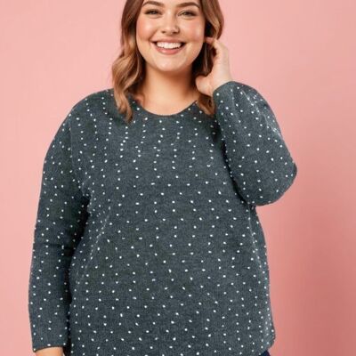 Suéter verde de talla grande con lunares en relieve (T82830&VERT)