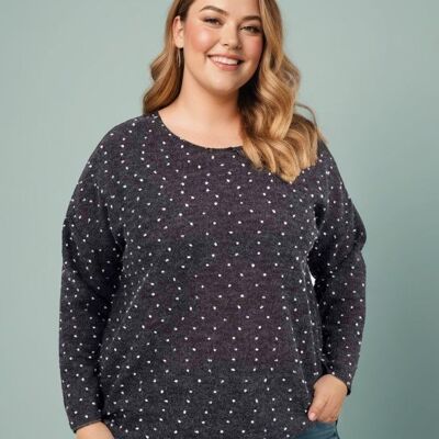 Pull grande taille noir avec pois en relief (T82830&NOIR)