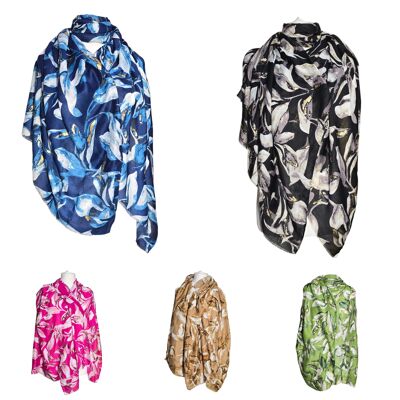 Floral Print with Gold Leaves Ladies Summer Scarf