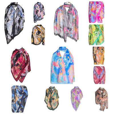 Bufanda de verano para mujer con estampado de trazos de pintura abstracta