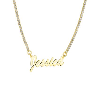 Collar de plata de ley con nombre y cadena de tenis
