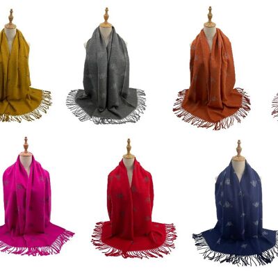 Sciarpa con nappe e stampa ape, colori assortiti