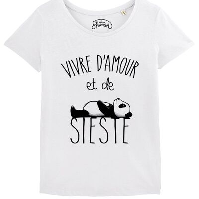 WEISSES DAMEN-T-Shirt „LIVING WITH LOVE AND NAP“.