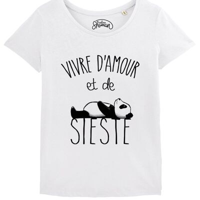 CAMISETA MUJER BLANCA VIVIR CON AMOR Y SIESTA