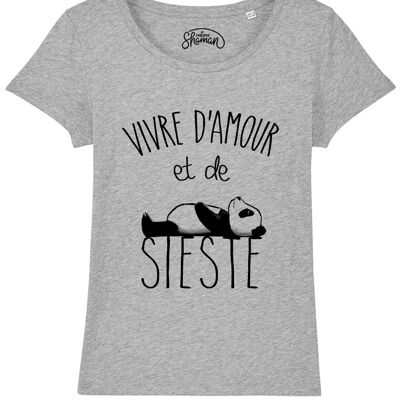 CAMISETA MUJER CHINA GRIS VIVIR CON AMOR Y SIESTA