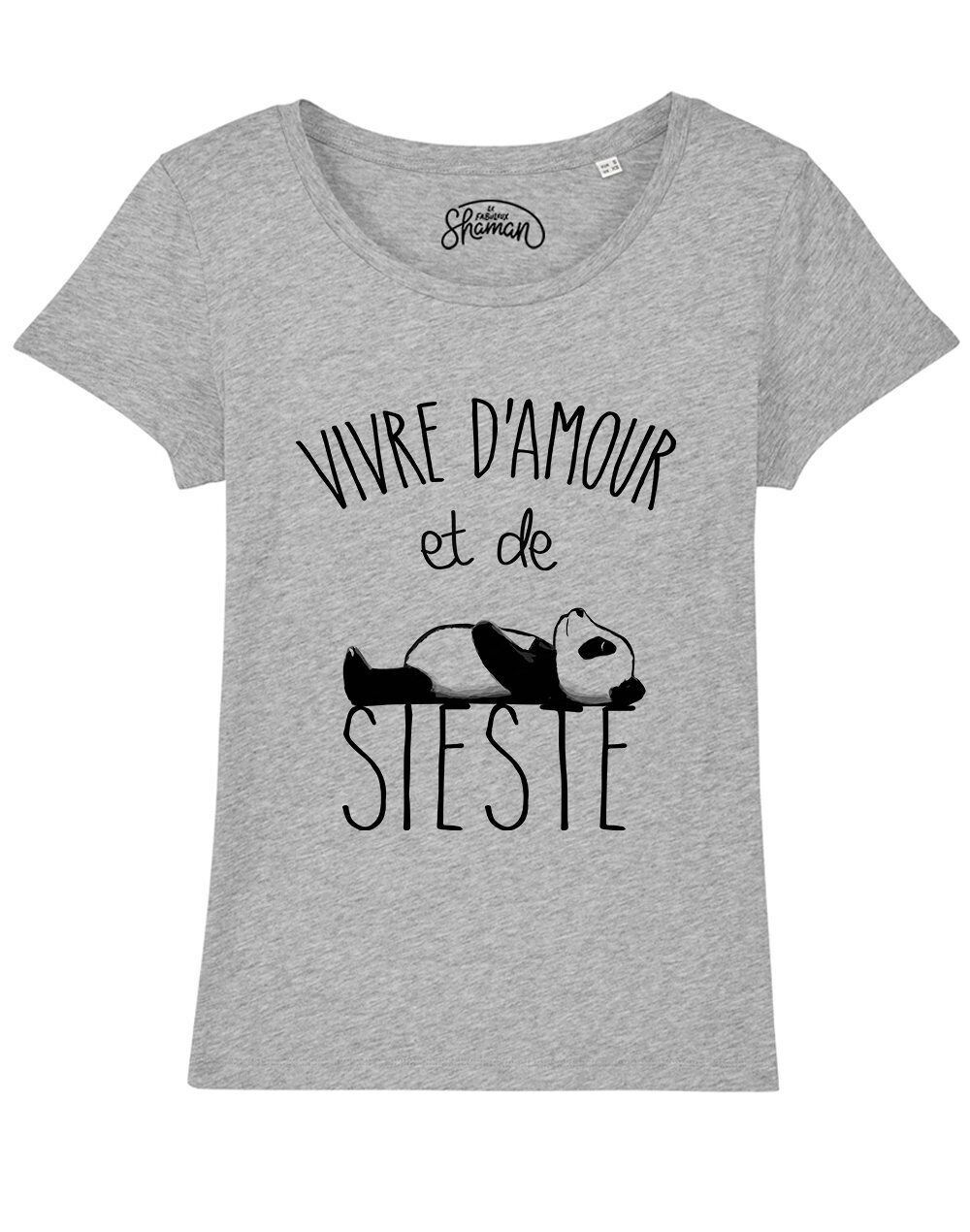 DAMEN-CHINA-GRAU-T-Shirt LIVING WITH LOVE AND NAP