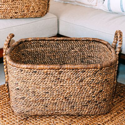 Extra large laundry basket – Boho basket square – Natural decorative basket woven – Storage basket made of natural water hyacinth (2 sizes) MENTARI