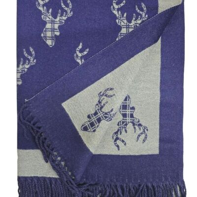 Écharpe avec cerf des Highlands bleu marine/gris