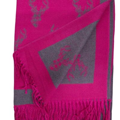 Sciarpa con cervo delle Highlands fucsia/grigio