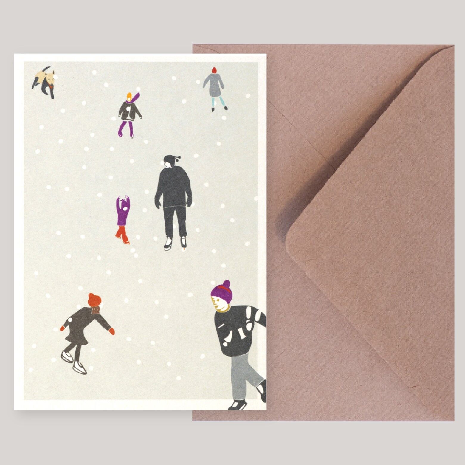 "Ice skating" card with a kraft paper envelope