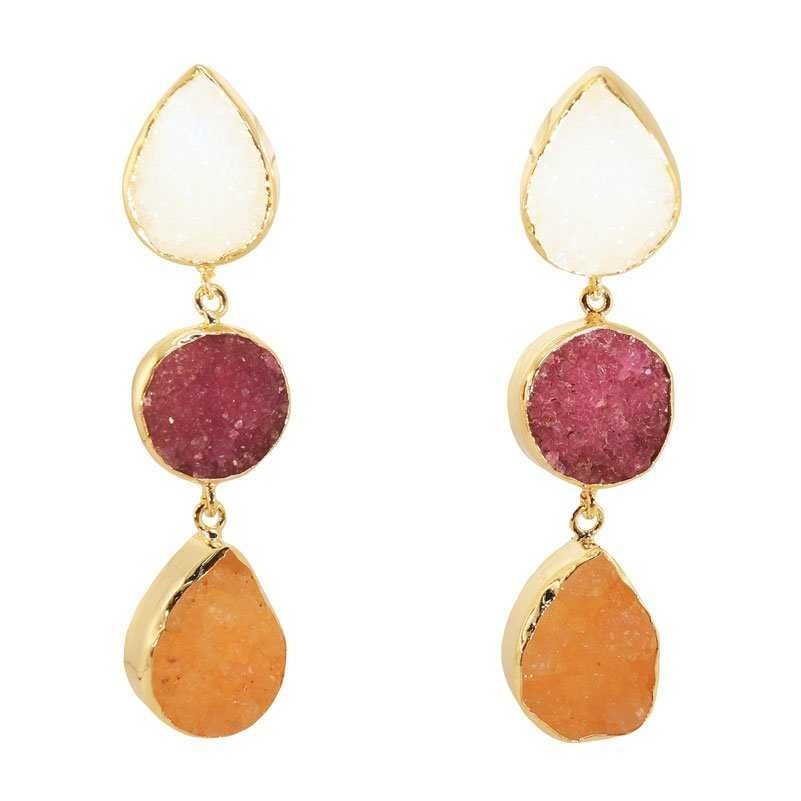 Weiße Mademoiselle-Ohrringe. Rosa Bordeaux und Orange