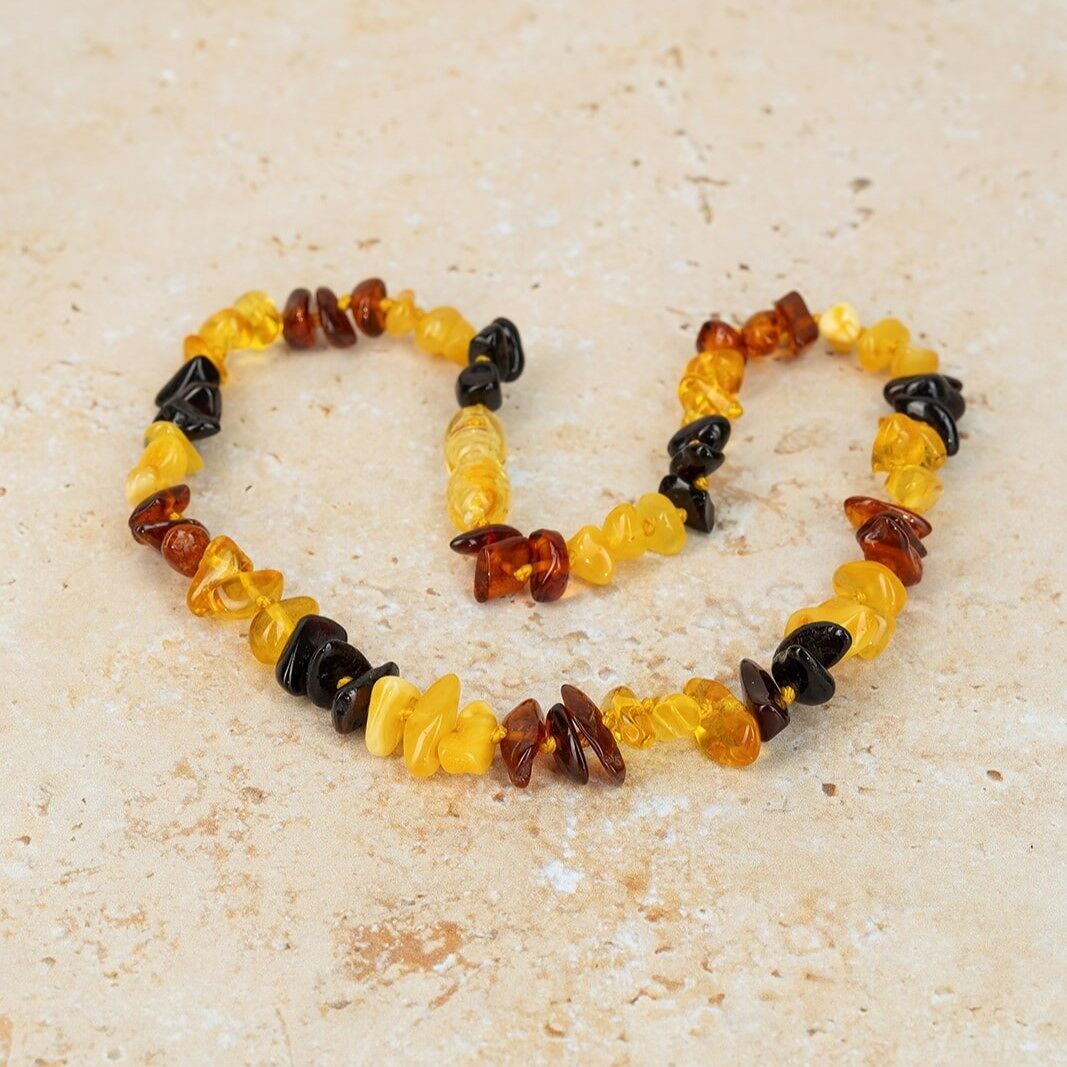 Amber teething necklace chips mixed