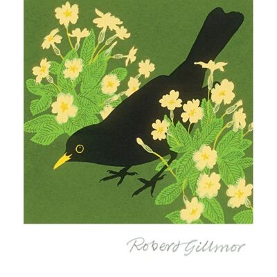 Blackbird & Primroses Greeting Card