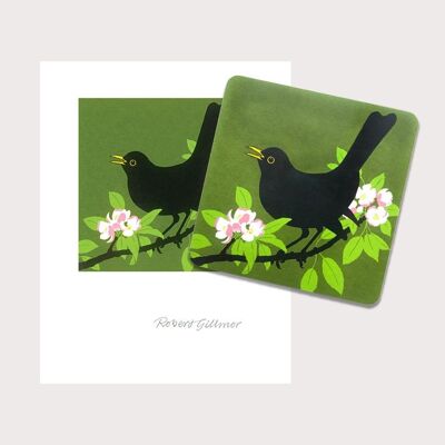 Blackbird & Apple Blossom Coaster Card
