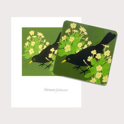 Blackbird & Primroses Coaster Card