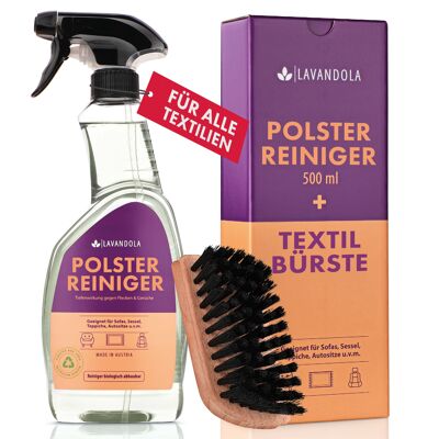 Limpiador de tapicería LAVANDOLA® con cepillo - Altamente concentrado contra manchas y olores - para sofás, asientos de automóviles y mucho más. - 500 ml (1 caja = 32 piezas)