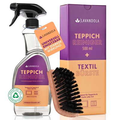 Coffret nettoyant pour tapis LAVANDOLA (500 ml) avec brosse - puissant contre les taches et les odeurs - nettoyant pour tapis et sol en moquette à action profonde (1 boîte = 32 pièces)