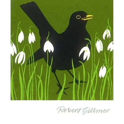 Blackbird & Snowdrops Greeting Card