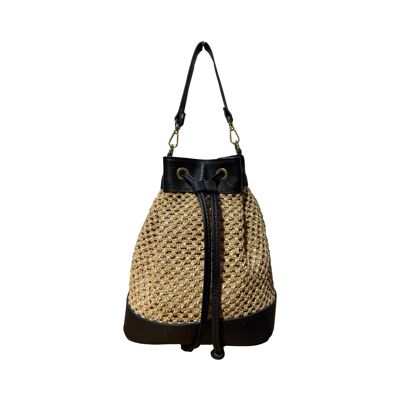 SOLEA LEATHER TRIMMED RAPHIA BUCKET BAG