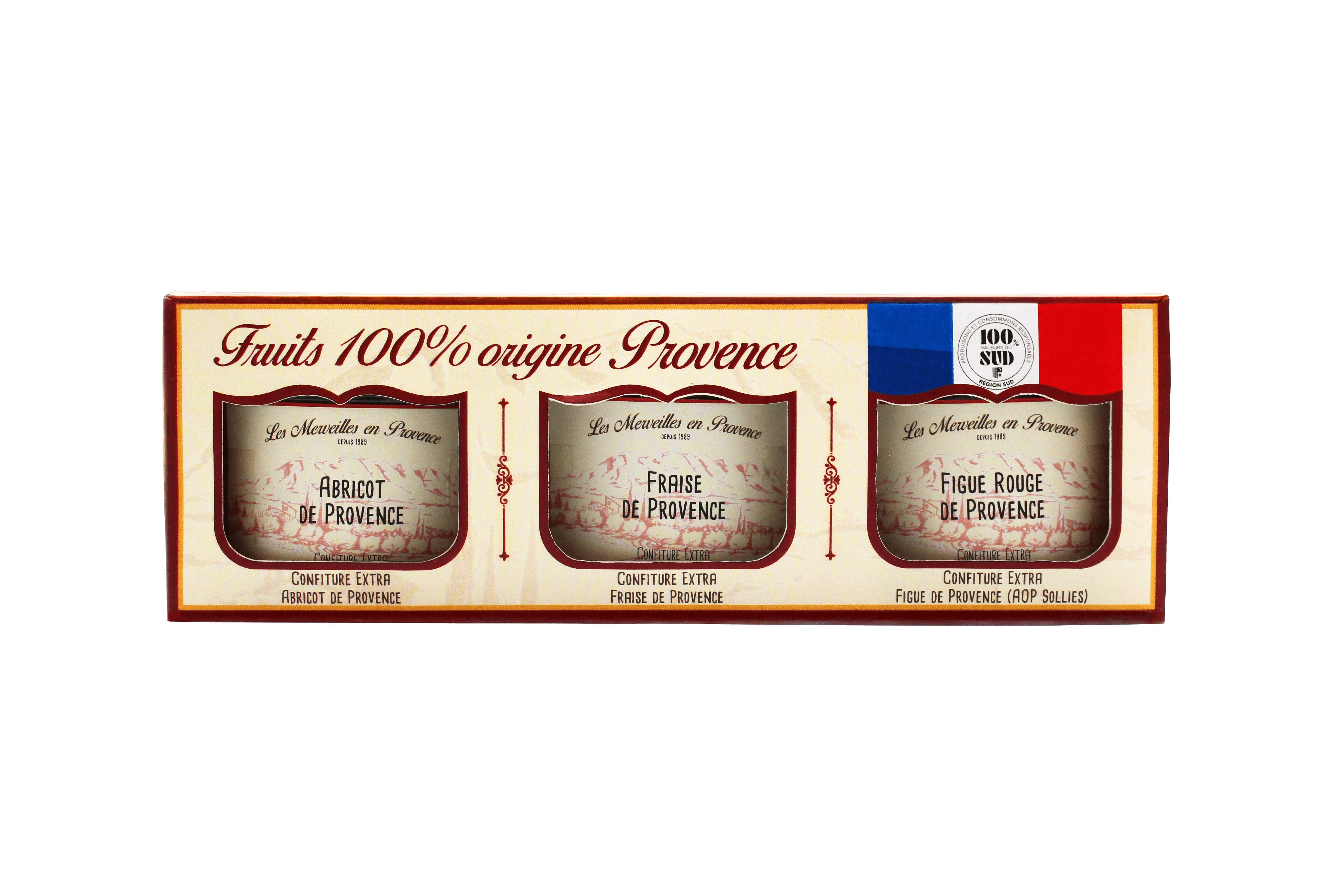 Confiture Extra - Coffret PROVENCE-Abricot de Provence-Fraise de Provence-Figue de Provence