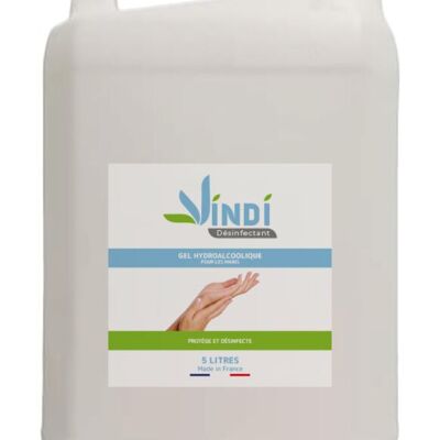 Gel hidroalcohólico desinfectante Vindi - Bidón de 5L - Fabricado en Francia - 76% alcohol - Virucida