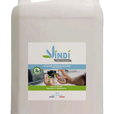 Vindi Disinfectant hydroalcoholic solution peppermint - 5L can - Made in France - 76% alcohol - Disinfection of hands and surfaces - Virucide