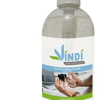 Soluzione idroalcolica disinfettante Vindi - Flacone con pompa da 500 ml - Prodotto in Francia - 76% alcol - Disinfezione di mani e superfici - Virucida