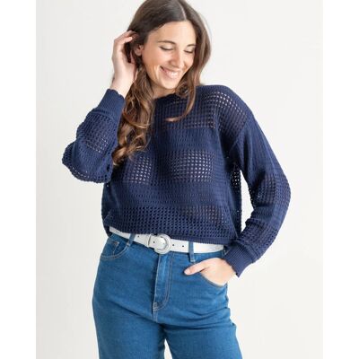 Pull bleu ajouré