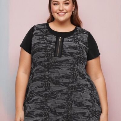 Conjunto de top y camiseta interior negros de talla grande (A076&NOIR)