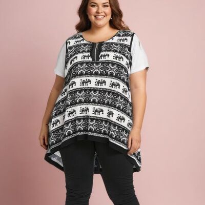 Plus size white top + undershirt set (A076&BLANC)