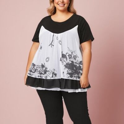 Plus size top + undershirt set (A090&BLANC)