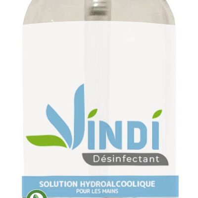 Solución hidroalcohólica desinfectante Vindi menta piperita - Frasco pulverizador 100 ml - Fabricado en Francia - 76% alcohol - Marca bretona - Desinfección de manos y superficies - Virucida