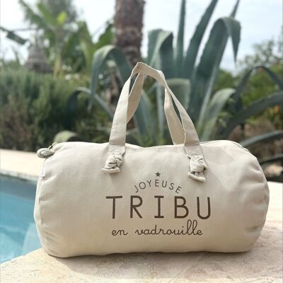 Borsa da viaggio "Happy Tribe on the Move" in greige