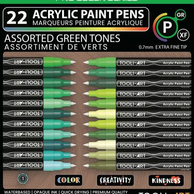 TOOLI Marqueur Acrylique Set Vert 22 couleurs EF 07mm