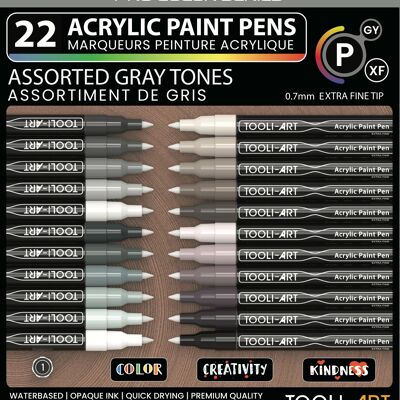 Set di pennarelli acrilici TOOLI Grigio 22 colori EF 07mm
