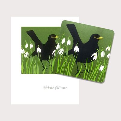 Blackbird & Snowdrops Coaster Card